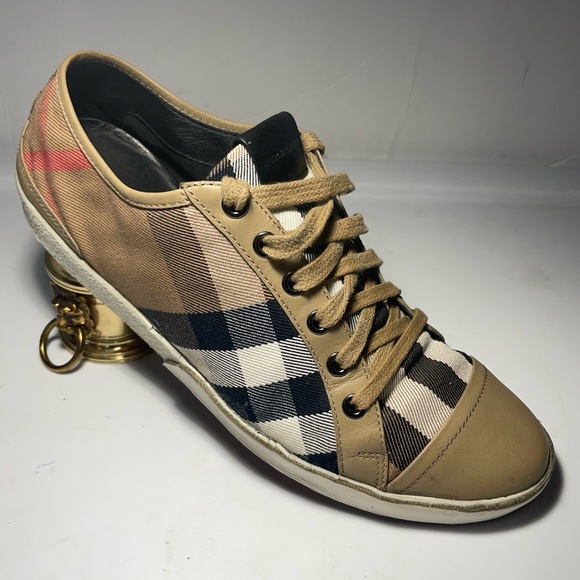 Burberry beige nova check canvas and leather cap toe Snearkers size 40. Usa 9 - Picture 5 of 15